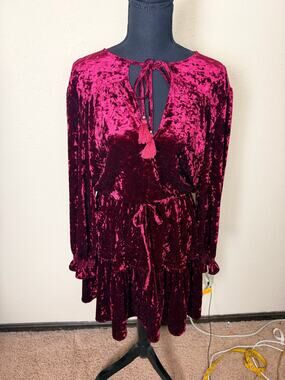 Velvet Heart Crushed Red Velvet Midi Flowy Boho Dress Size Small